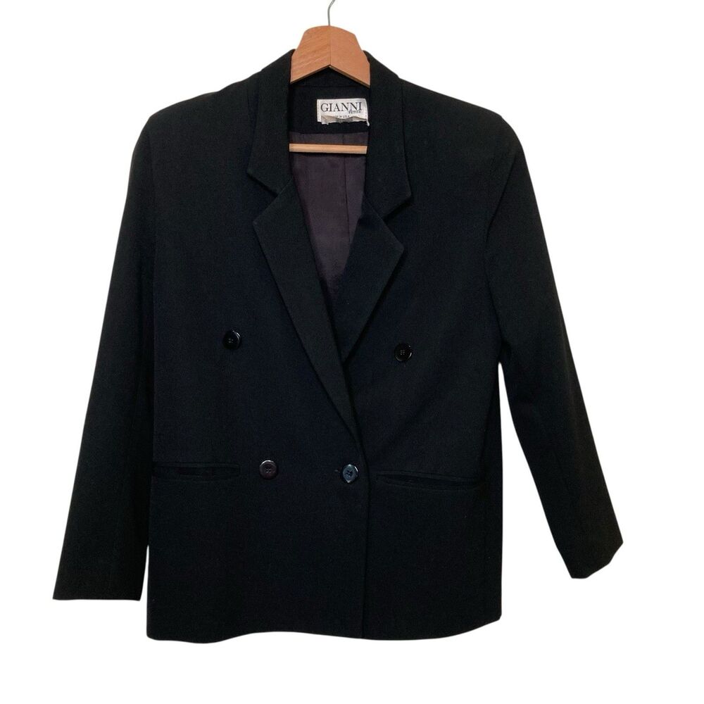 Gianni S VTG Black 4 Button Collared Double Breasted Blazer Women’s Made In USA
